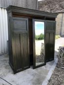 A circa 1900 stained oak triple wardrobe, 188 cm wide x 62 cm deep x 198 cm high