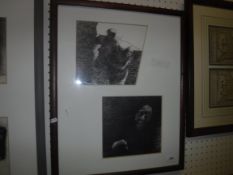 RONALD RAE “Figure studies”, a pair in one frame, pen and ink, unsigned, size including frame approx