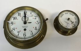 An NV Observator Rotterdam 24 hour ship style clock, brass cased, 20 cm diameter, together with a