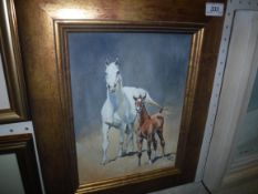 PETER UPTON “Grey mares and foals”, oil on board, signed and dated ’03 lower right, inscribed on “