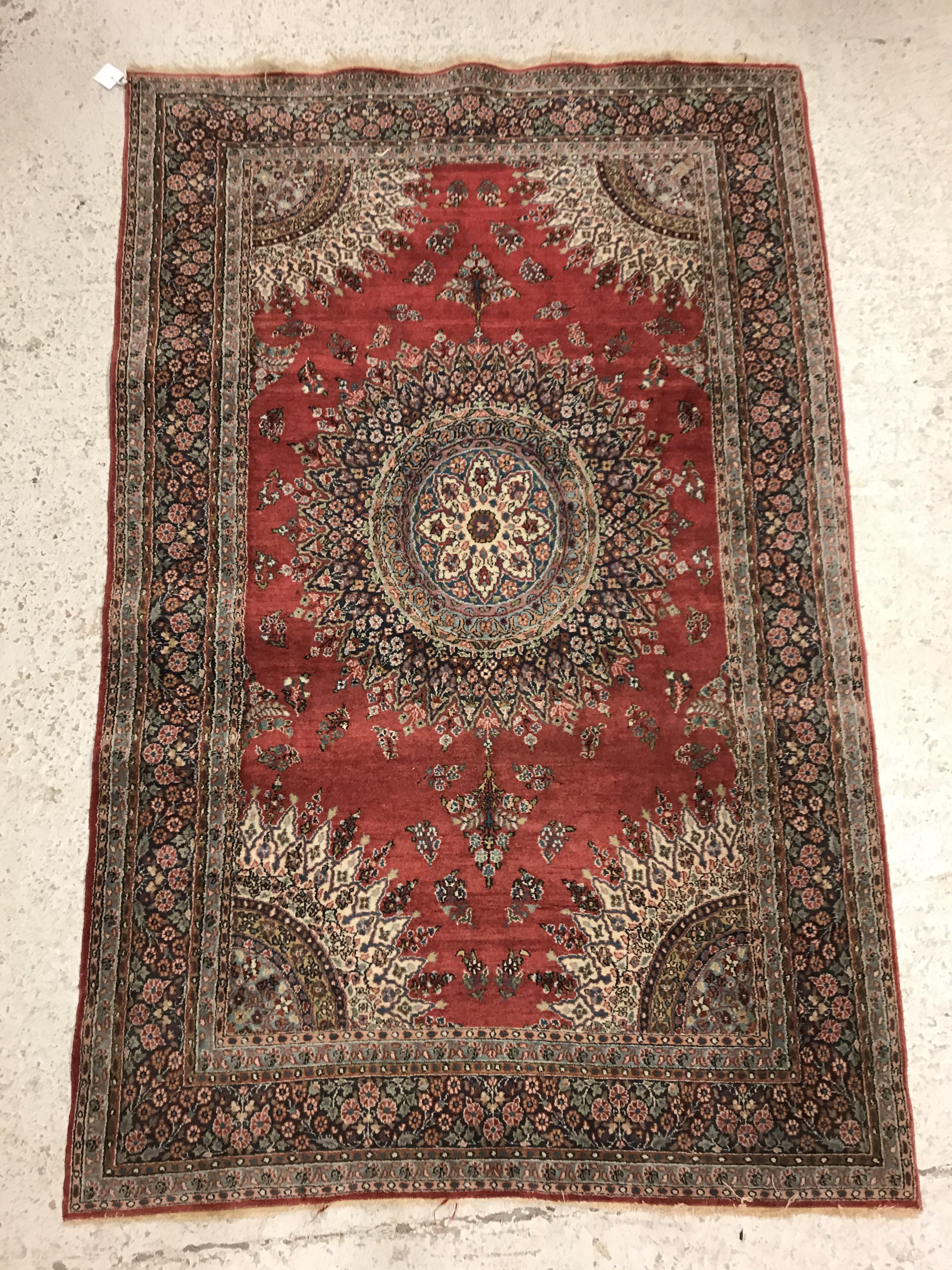 A pair of fine Oriental rugs, the central panel set with floral decorated circular medallion on a - Image 6 of 48