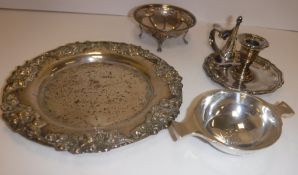 A collection of small silver wares to include an Edwardian quaiche of typical form, bearing initials