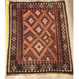A Kelim rug in red and black, approx 189 cm x 152 cm, together with a modern Chinese rug, the