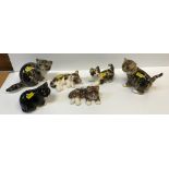 A collection of eight Winstanley pottery glass eyed Cat figures, various colours, poses and sizes