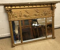 A 19th Century giltwood and gesso framed overmantel mirror with Classical scene of chariot pulled by