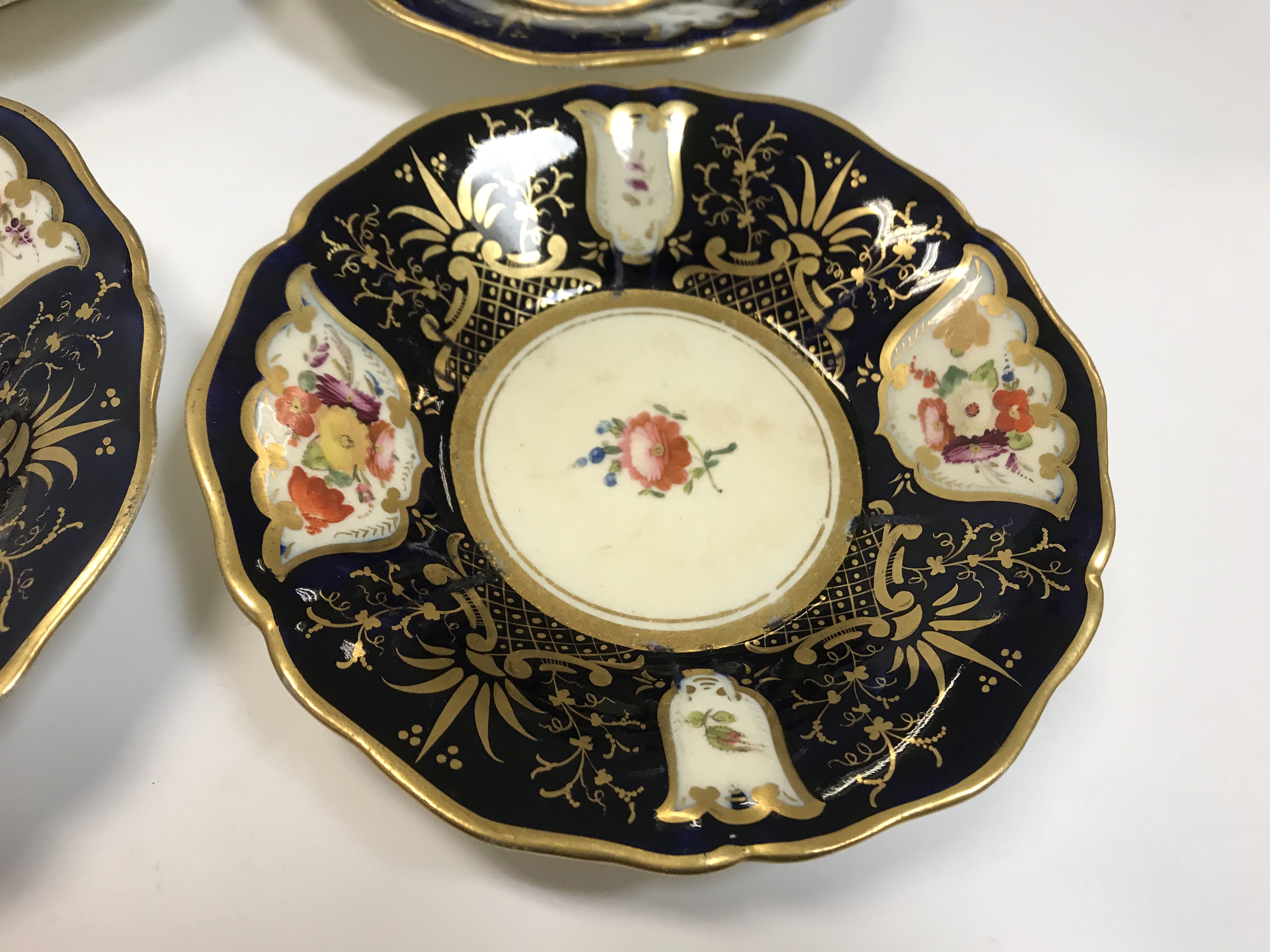 A 19th Century Staffordshire pottery part tea set, royal blue banded and gilt lined with panels of - Image 36 of 45