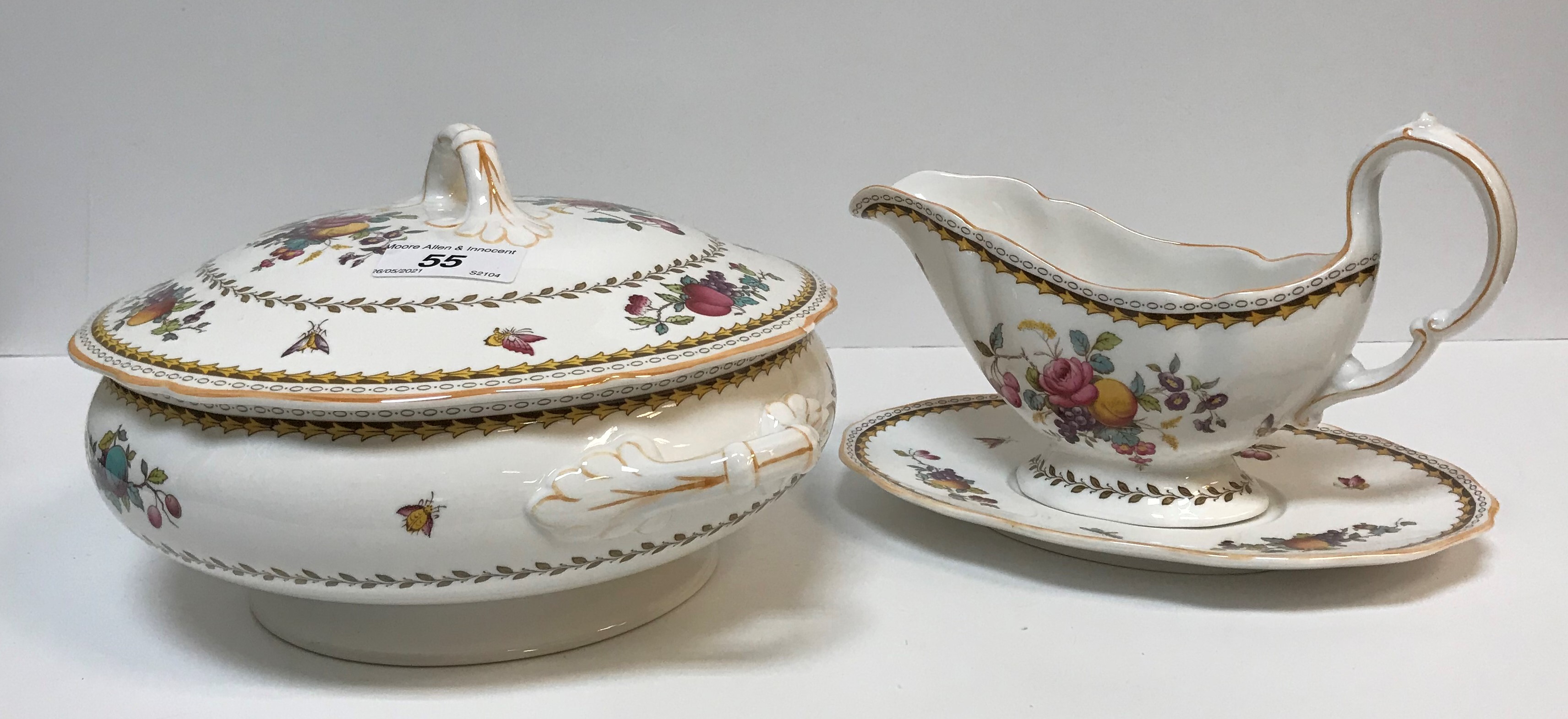 A Spode "Rockingham" pattern dinner service with fruit and floral spay decoration (No. Y5194),