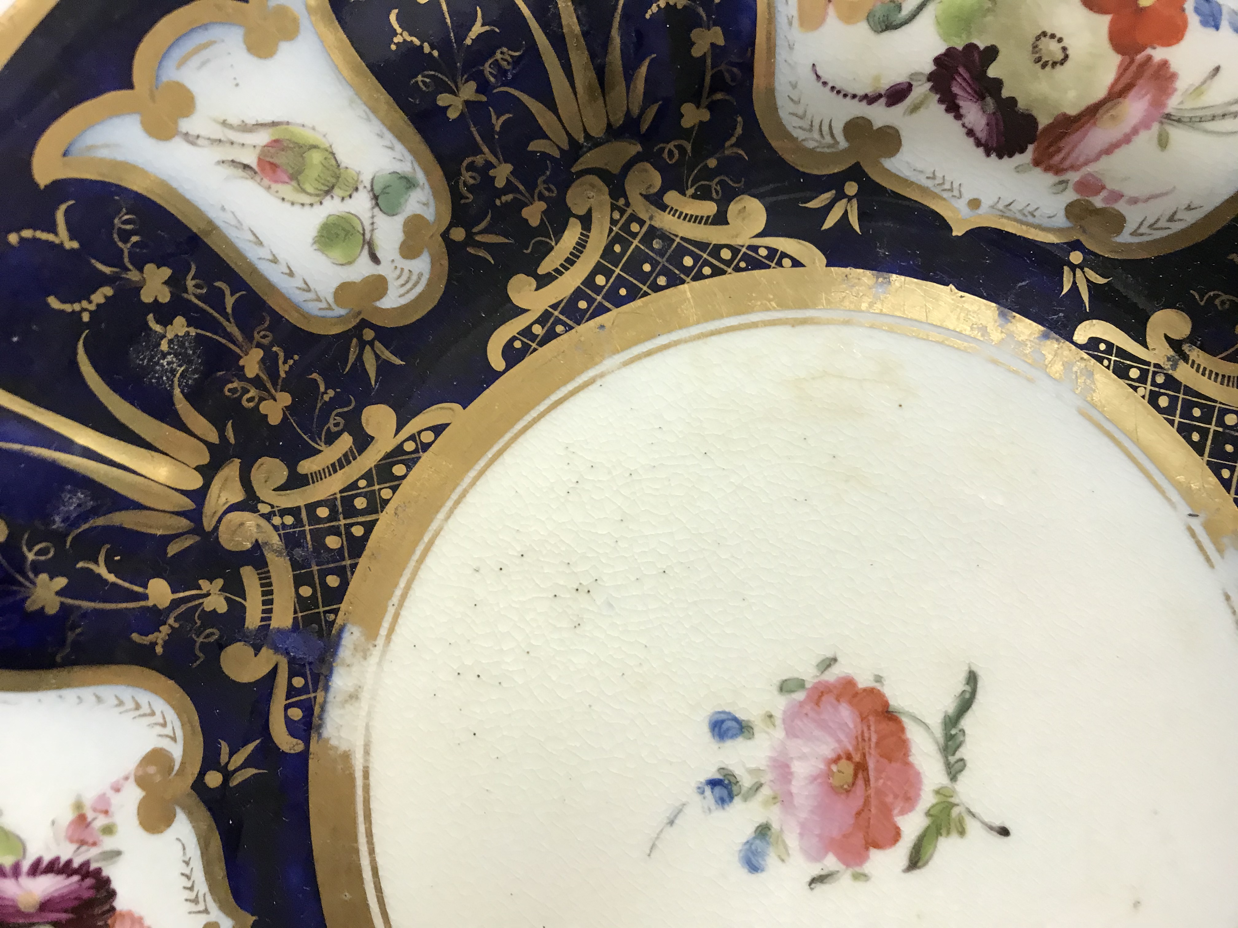 A 19th Century Staffordshire pottery part tea set, royal blue banded and gilt lined with panels of - Image 11 of 45