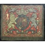 A Victorian pennant / banner, the red silk ground set with embroidered and appliqued Royal Coat of