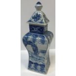 A Chinese blue and white rectangular vase of baluster form, decorated with figures, flowers and