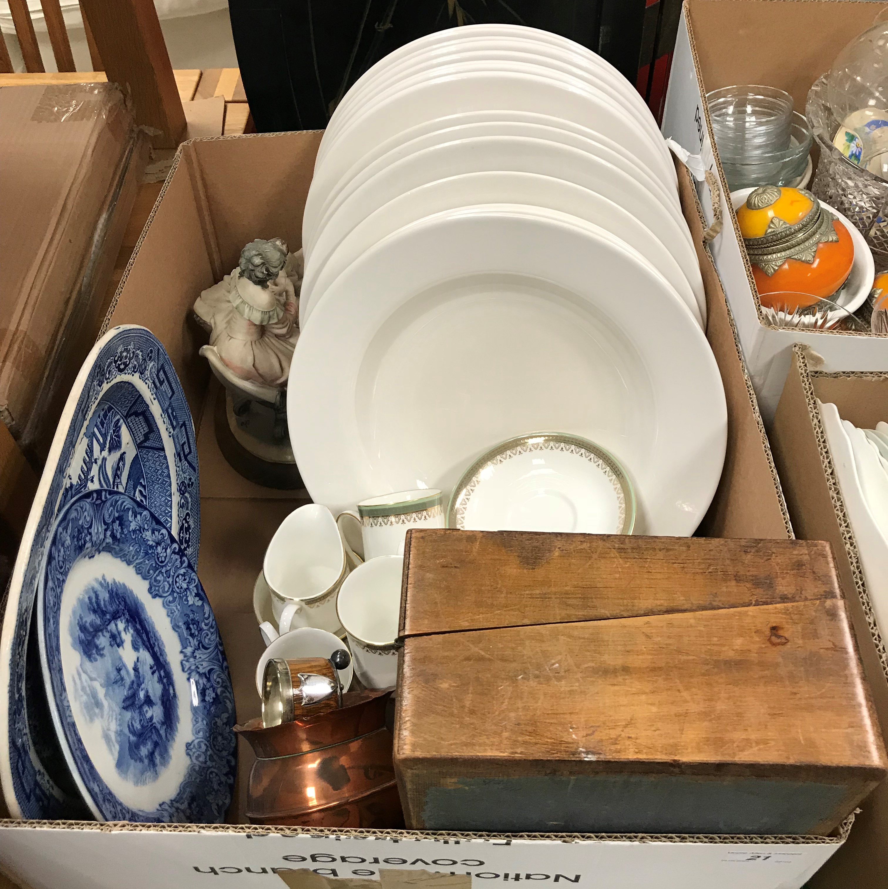 A box containing sundry items to include Paragon "Kensington" part coffee set, a pair of oak and - Image 2 of 12