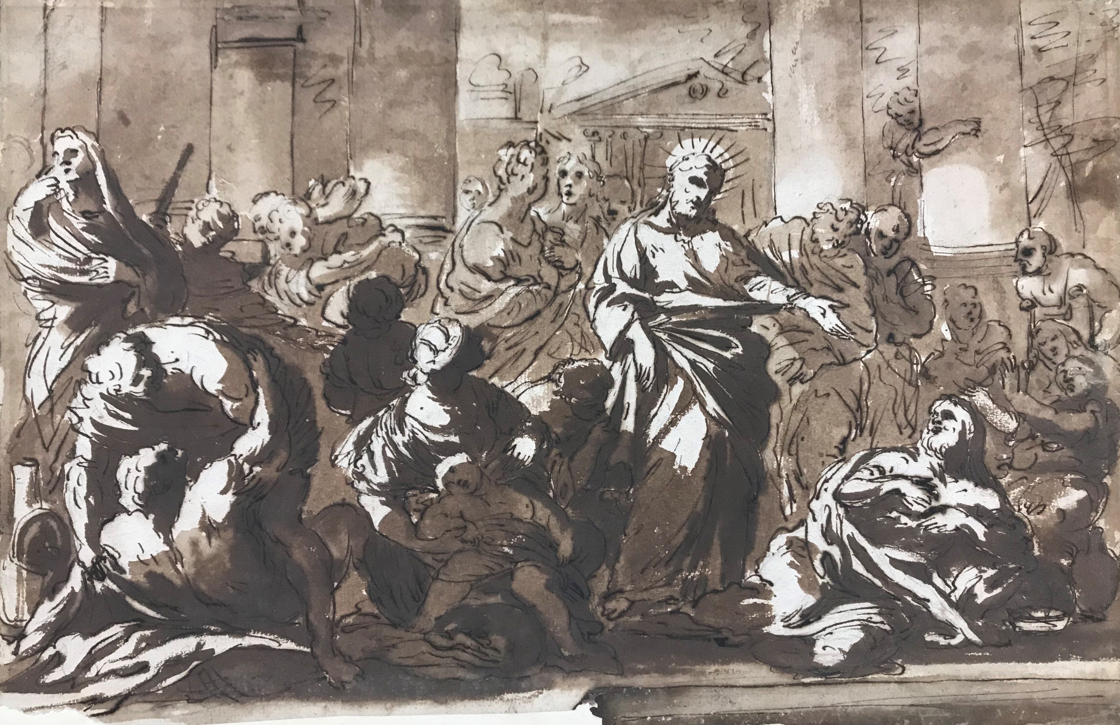 CIRCLE OF PIOLA DOMENICO (Geneva 1627-1703) "Christ healing the sick", pen and ink and sepia wash