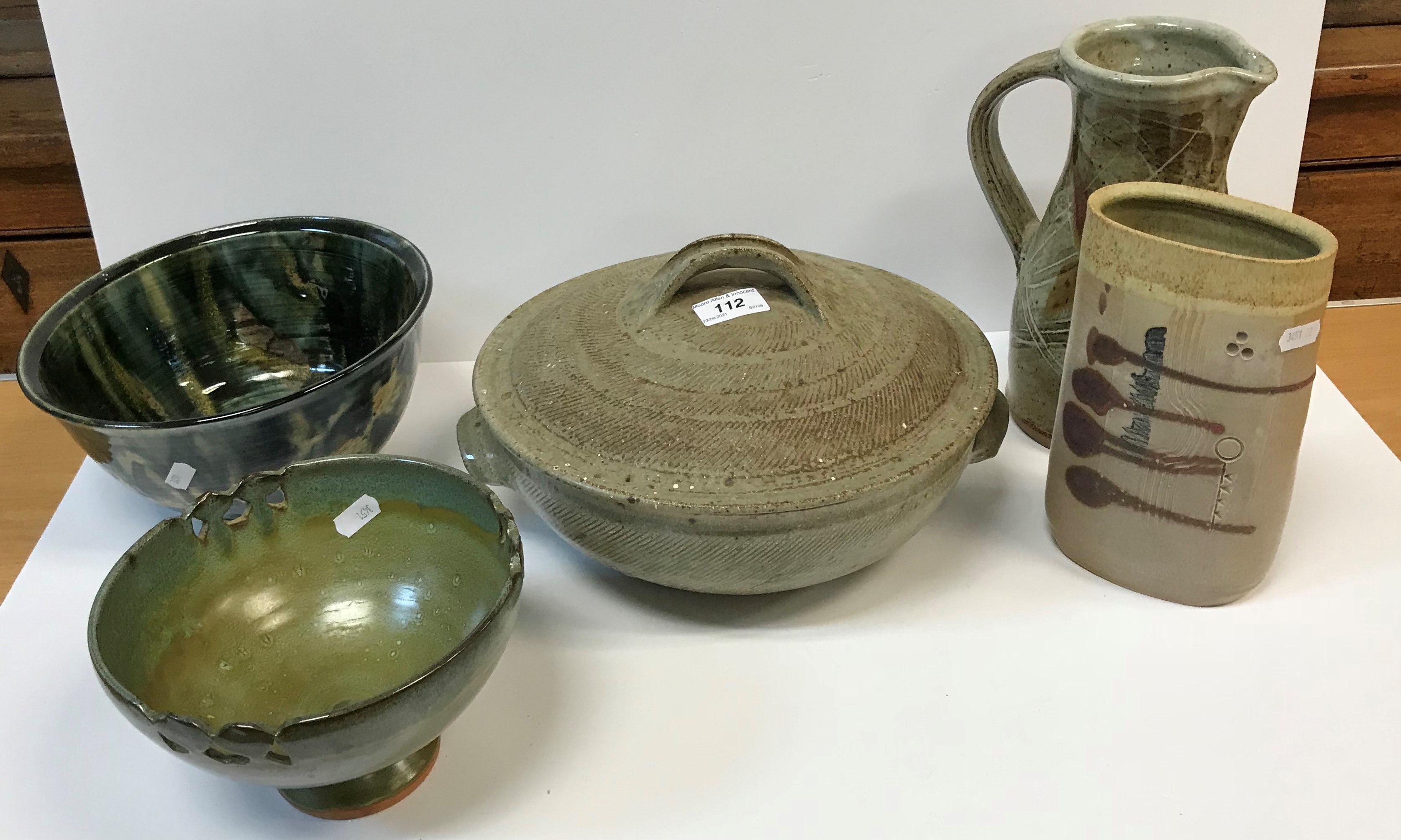 A collection of various studio pottery including a John Vasey (St. Agnes) vase of oval form, 21 cm - Image 2 of 3