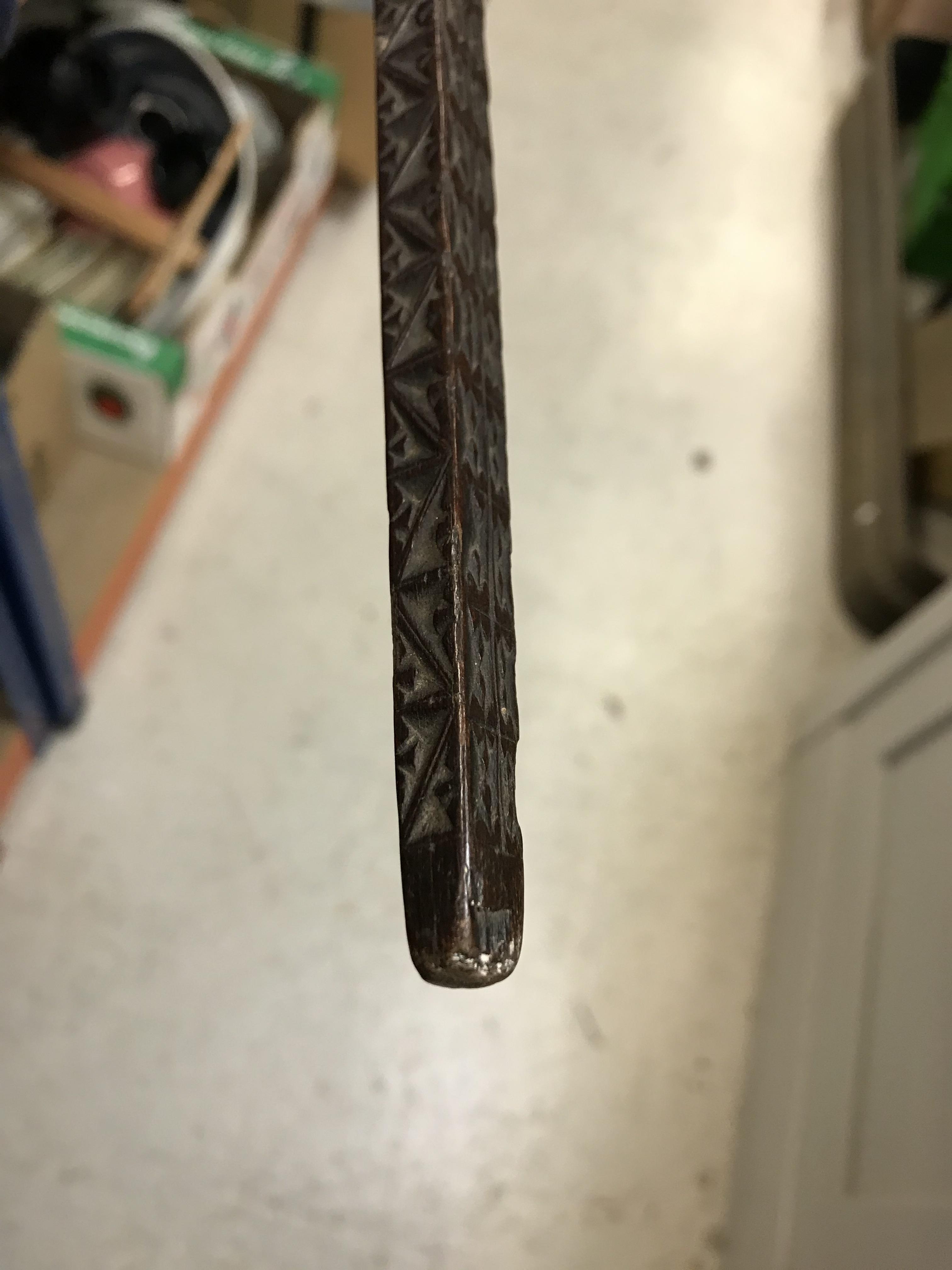 An 18th Century Continental carved treen ware tally stick with clenched fist finial over a rope- - Image 37 of 40