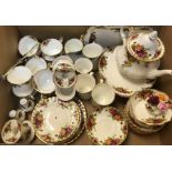 A collection of Royal Albert "Old Country Roses" tea wares to include mugs, teacups, cake plates,
