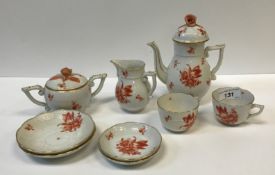 A Herend oxide red decorated duet coffee set comprising teapot, cream jug, sugar basin and cover,