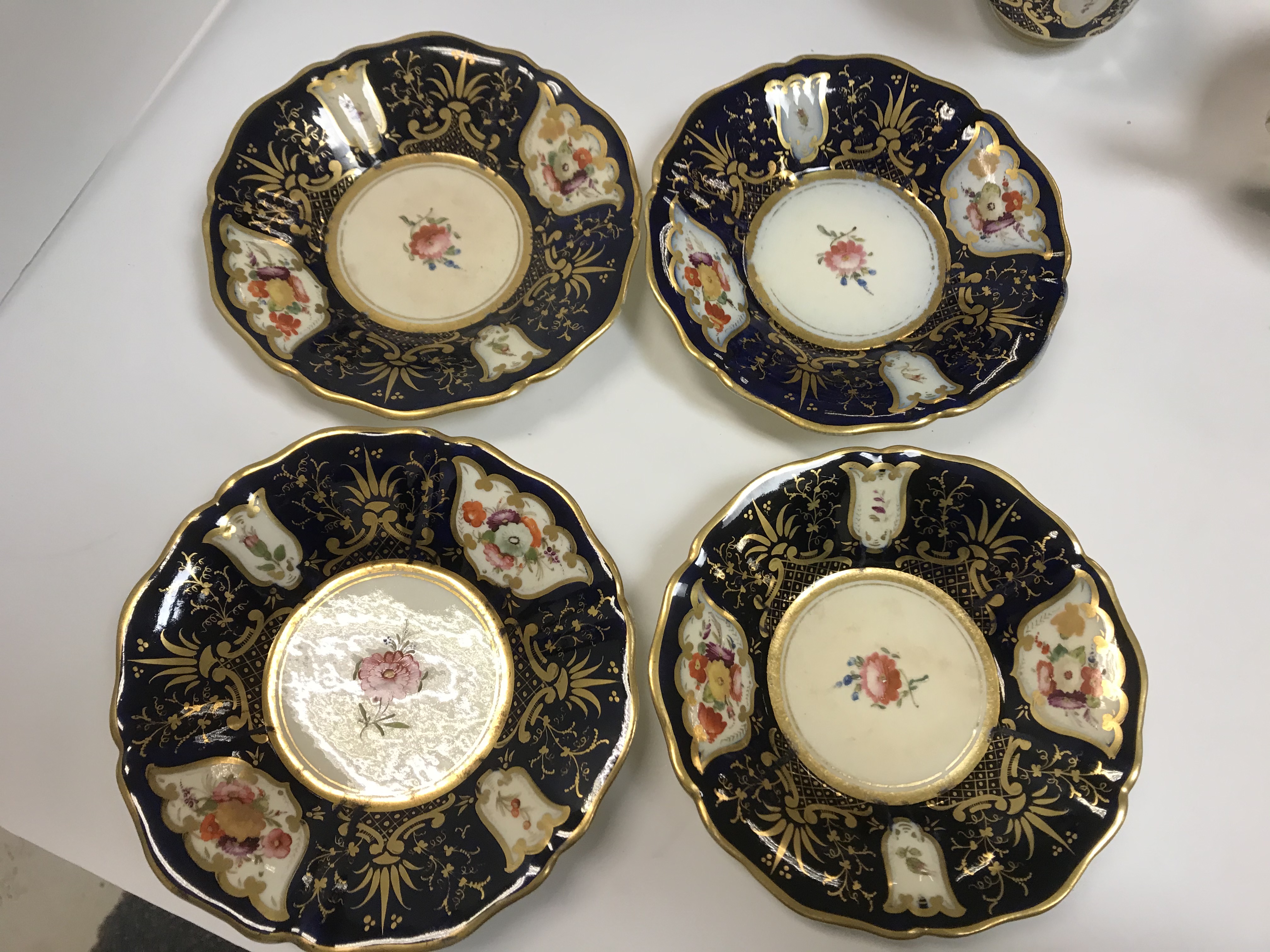 A 19th Century Staffordshire pottery part tea set, royal blue banded and gilt lined with panels of - Image 35 of 45