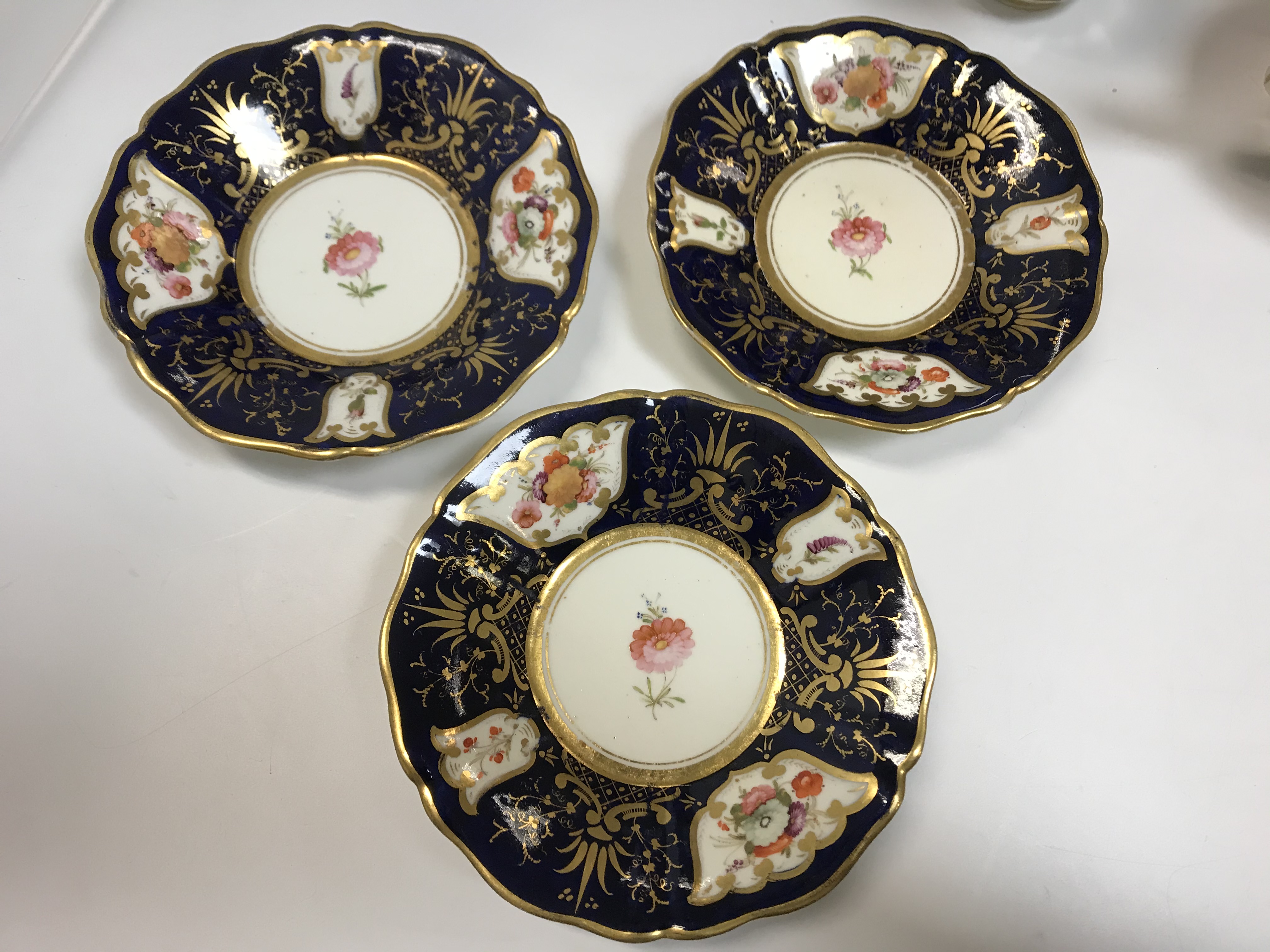 A 19th Century Staffordshire pottery part tea set, royal blue banded and gilt lined with panels of - Image 42 of 45