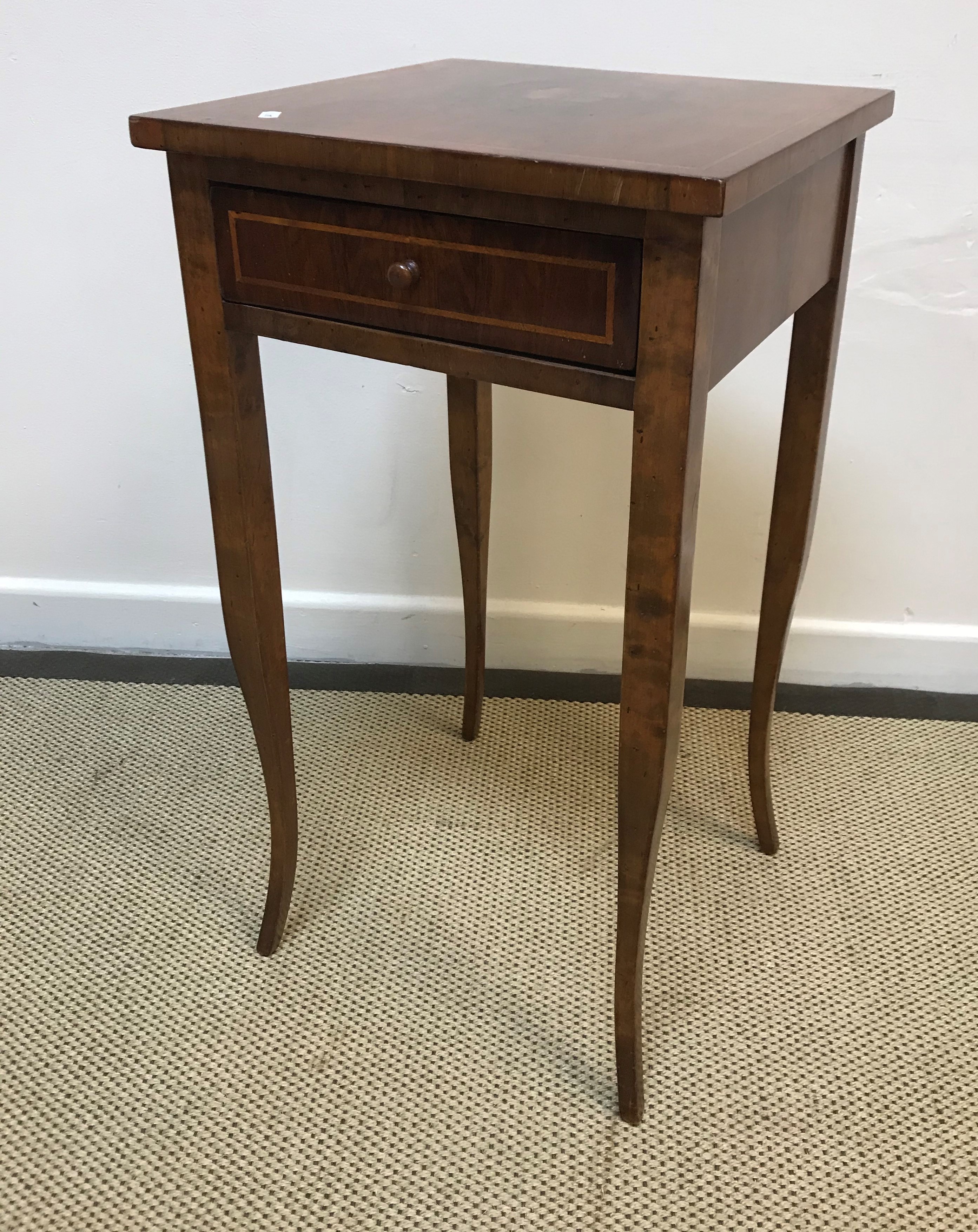 A 19th Century Continental walnut and satinwood strung single drawer side table on square tapered - Image 2 of 2