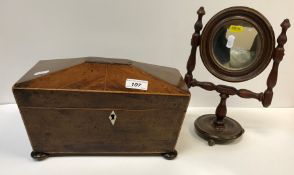 A 19th Century mahogany and satinwood strung two section tea caddy with central recess for mixing