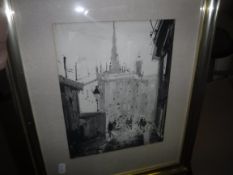 DINZ “Street scene with figures”, monochrome wash, signed lower left, bears old label verso,