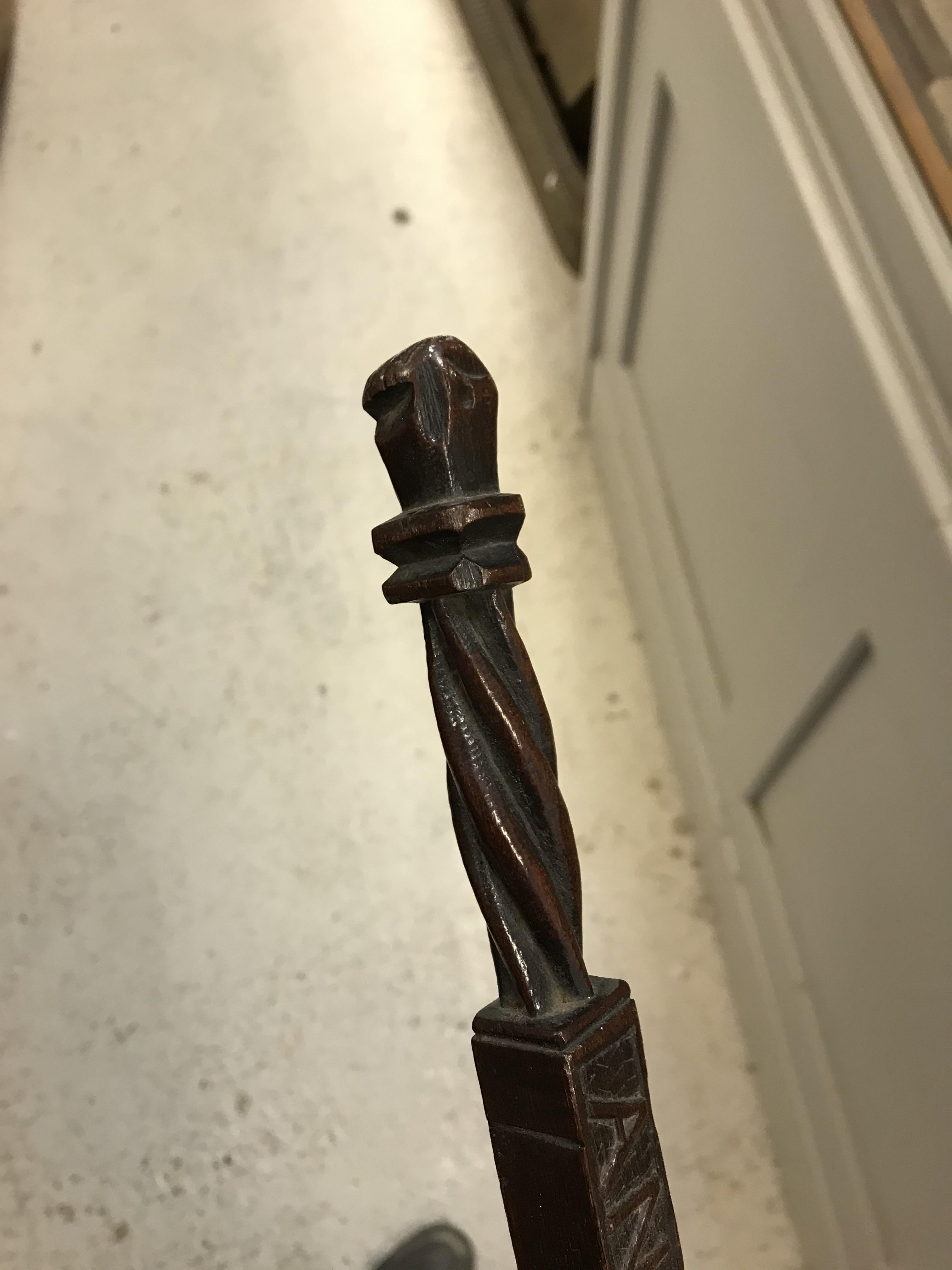 An 18th Century Continental carved treen ware tally stick with clenched fist finial over a rope- - Image 36 of 40
