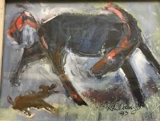 RITA VICKERY "Horse and a terrier", oil on paper, signed and dated '93 lower right, size including