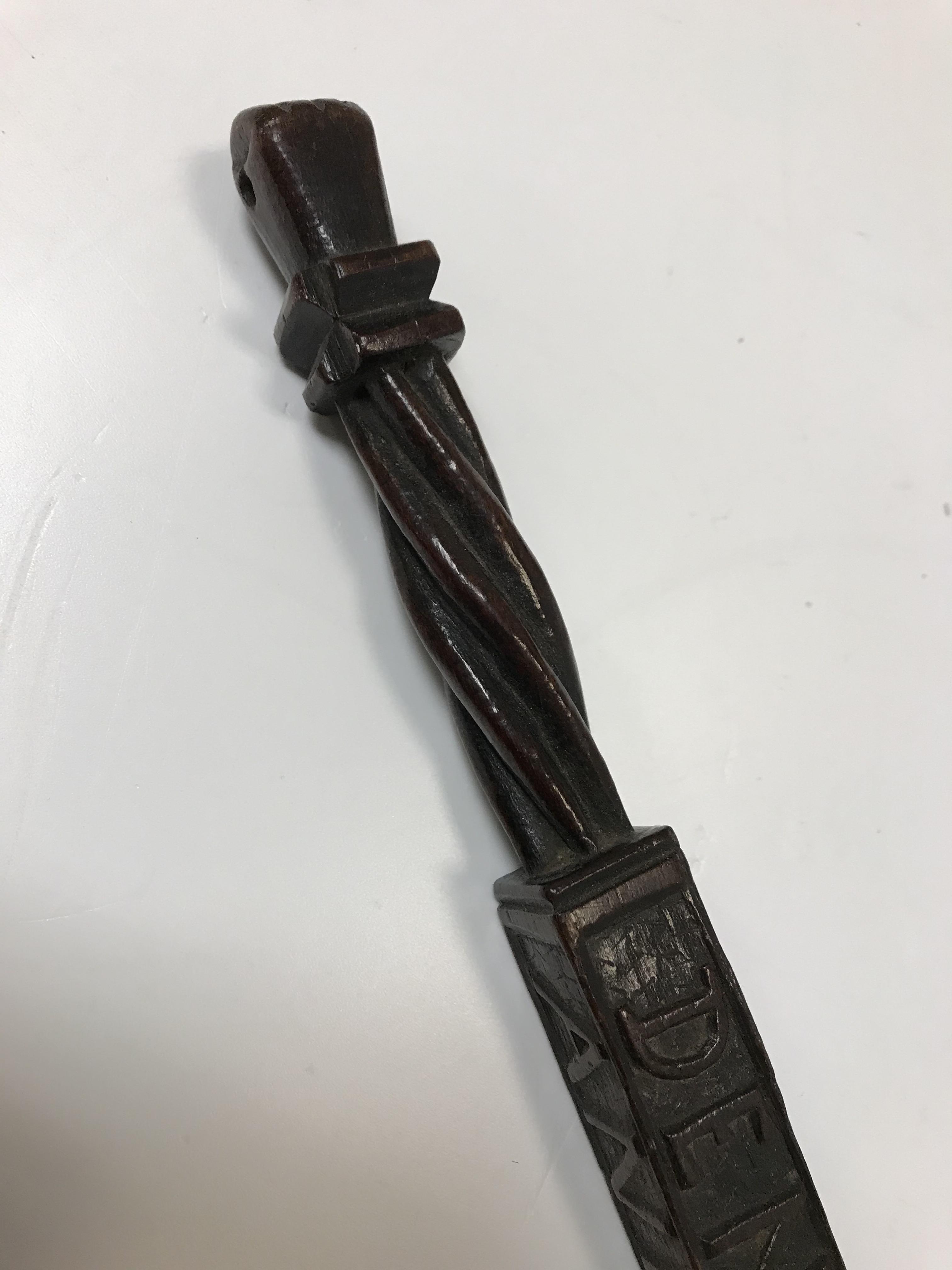 An 18th Century Continental carved treen ware tally stick with clenched fist finial over a rope- - Image 5 of 40