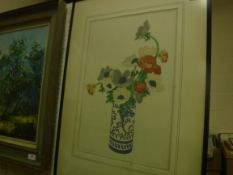 HALL THORPE “The Chinese vase”, a study of flowers in a vase, woodblock print, signed lower right,