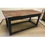 An 18th Century and later oak refectory style table, the plank top with chamfered edge over a