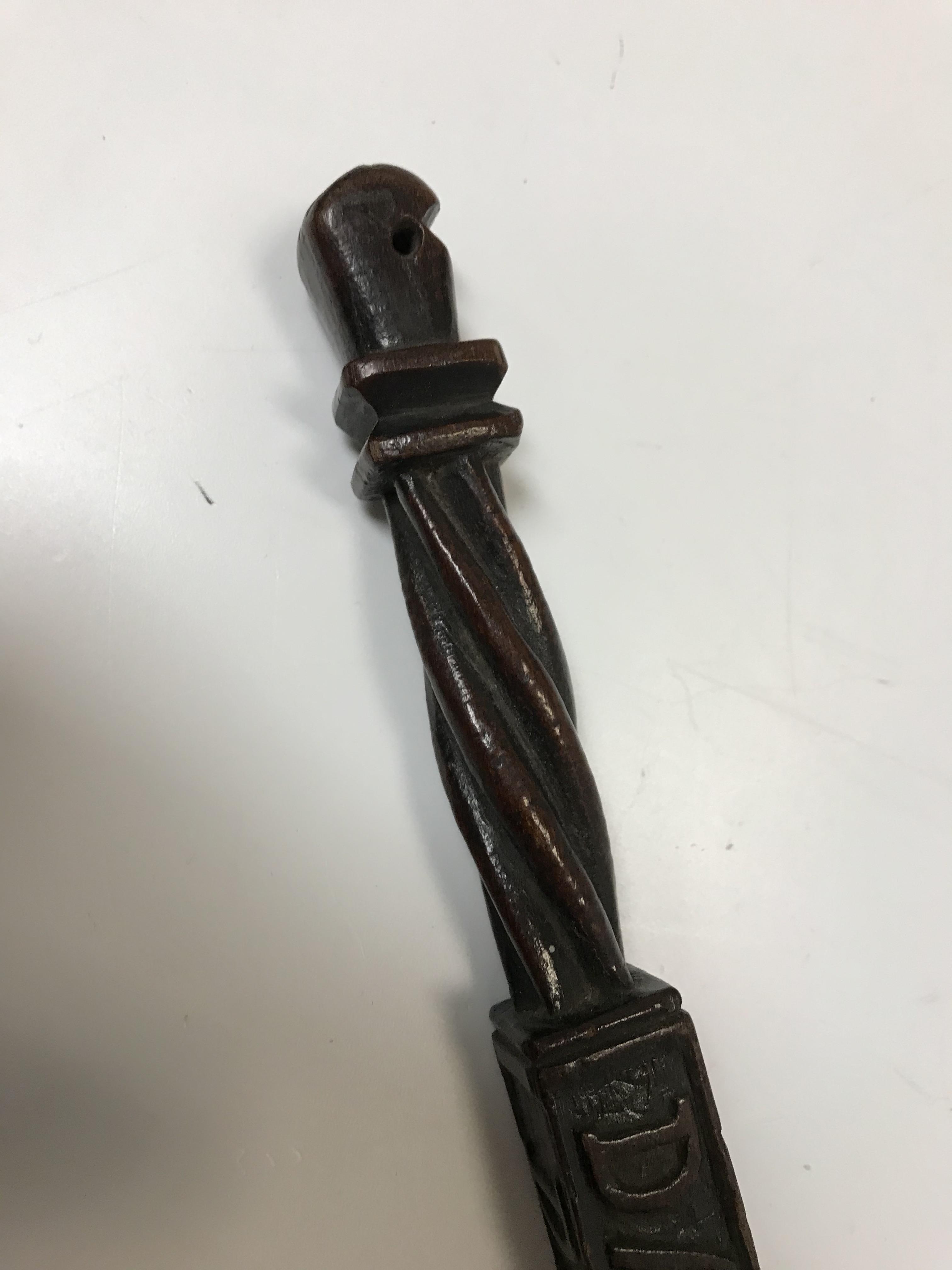 An 18th Century Continental carved treen ware tally stick with clenched fist finial over a rope- - Image 26 of 40