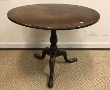 A 19th Century mahogany circular occasional table on tripod base, 79 cm x 62 cm, together with