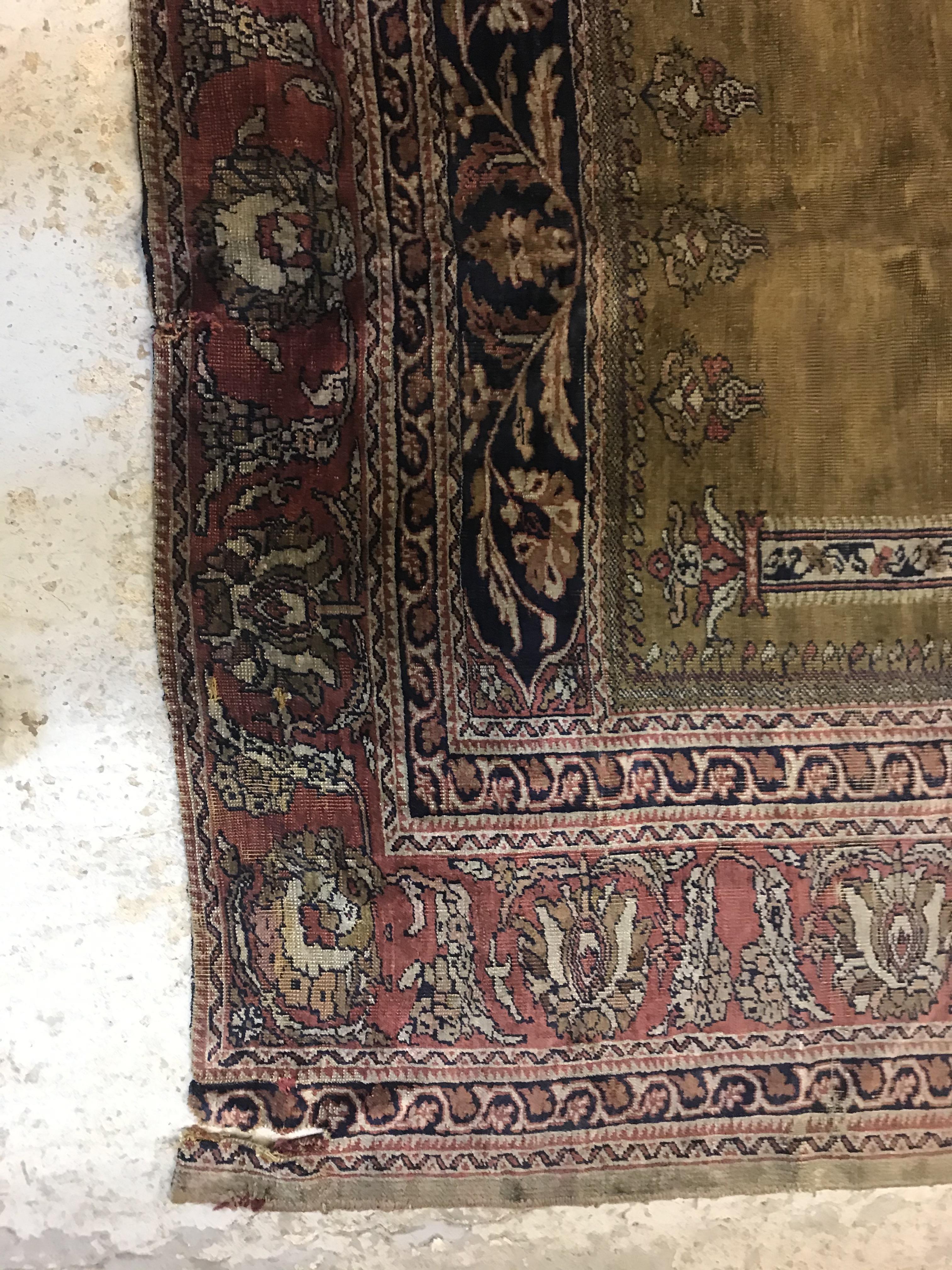A late 19th Century Ghiordis, West Anatolia silk prayer rug with Mirhab design on a green ground, - Image 3 of 17