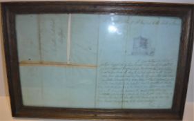 A framed and glazed letter from Sir Walter Scott relating to "The Dutch Wardrobe/Cabinet", dated