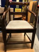 A 19th Century oak bar back carver chair, ebonised Victorian salon chair, pair of cane seated