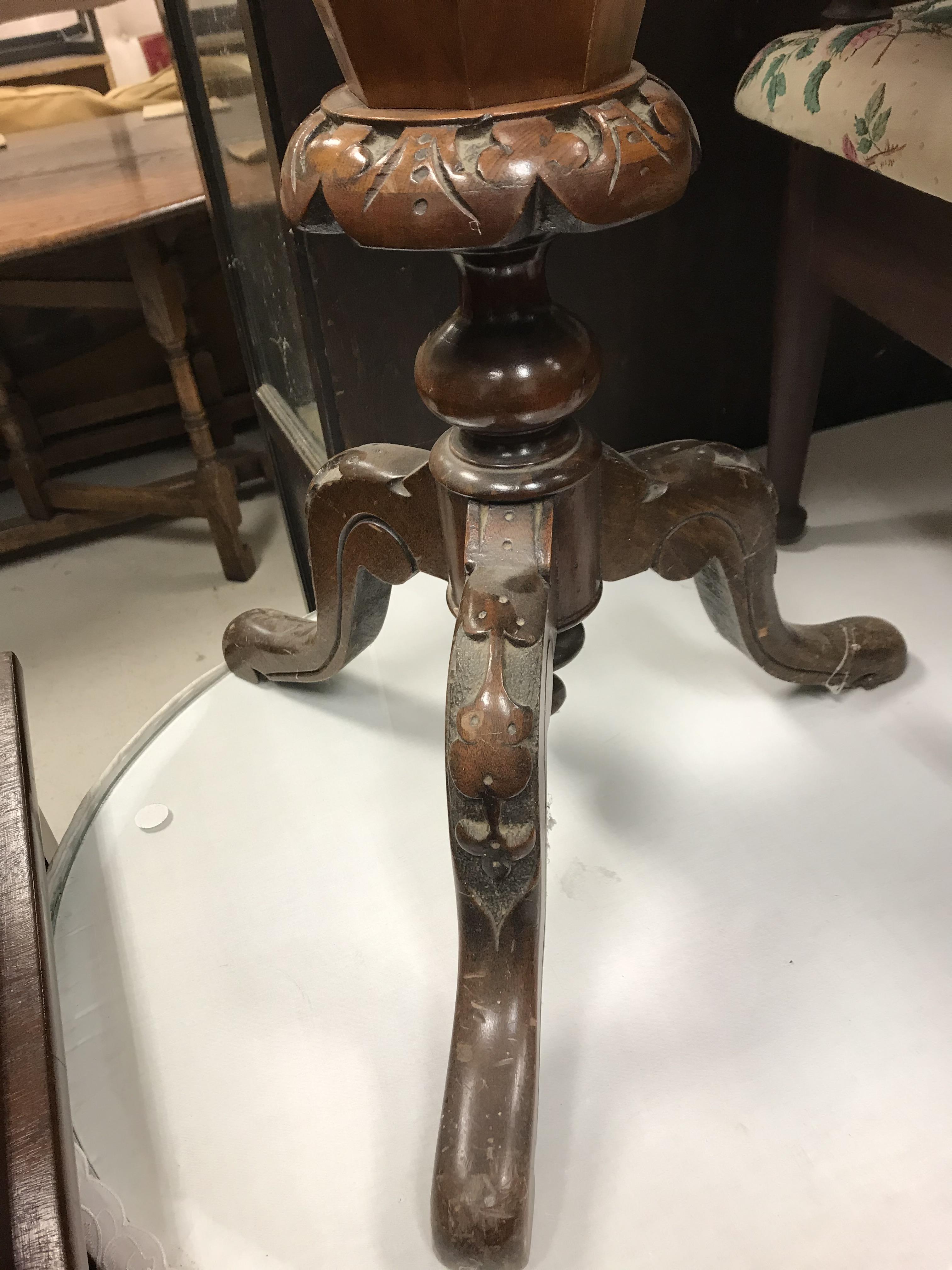A Victorian walnut and parquetry games top trumpet-shaped work table, the rising top opening to - Image 21 of 28