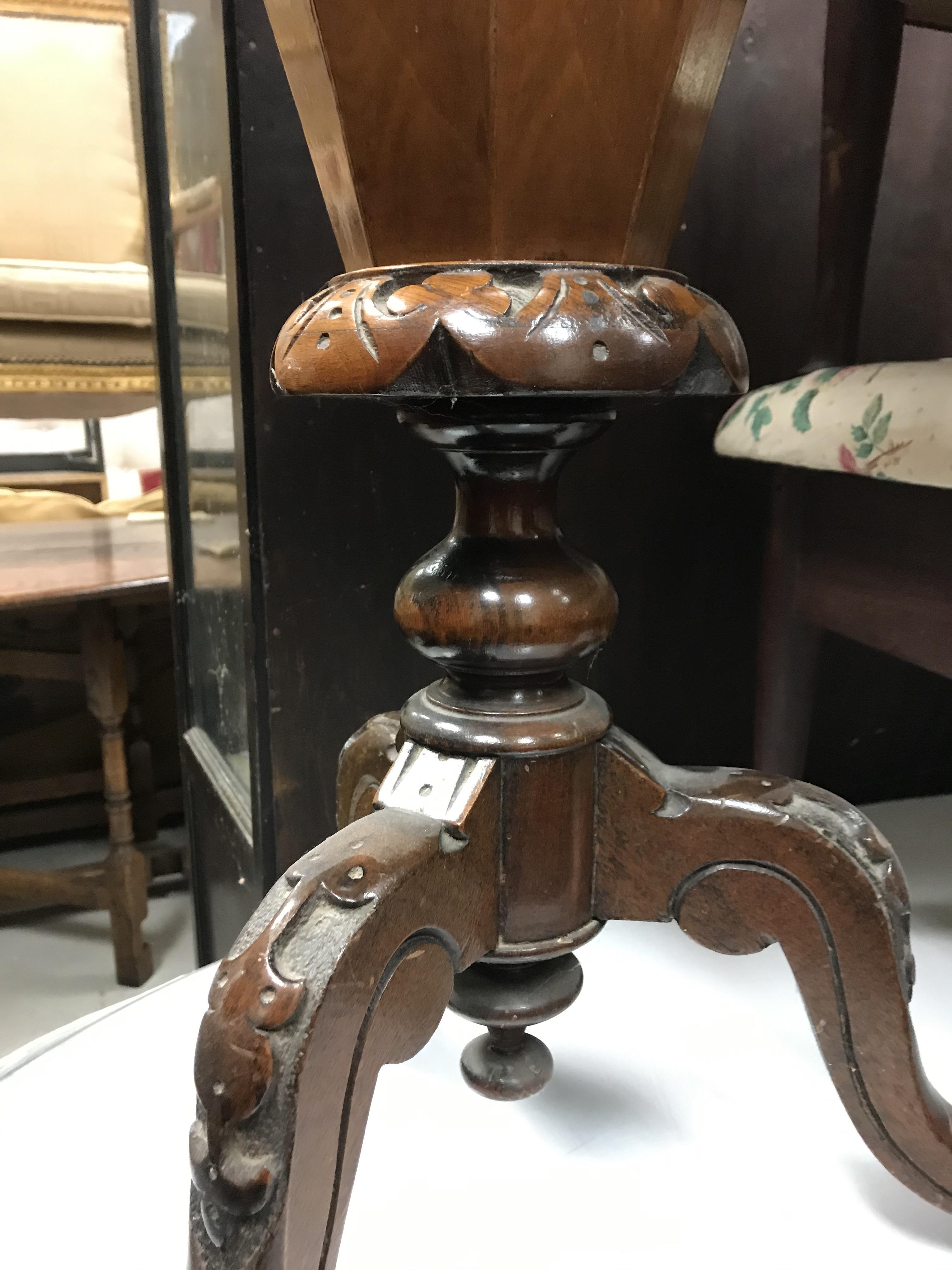 A Victorian walnut and parquetry games top trumpet-shaped work table, the rising top opening to - Image 26 of 28