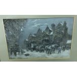 ERNEST PILE BUCKNELL "Winter coaching inn scene with horses and coaches in foreground",