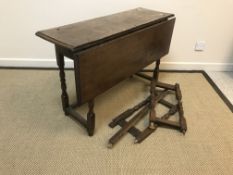 A 19th Century oak rectangular drop-leaf gate-leg dining table with single end drawer, 97 cm wide