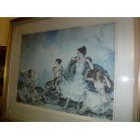 AFTER SIR WILLIAM RUSSELL FLINT "The Shower", four models in a landscape, colour print, signed in