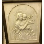 MABEL GALLAHER "Madonna and child", a moulded plaster panel, signed lower right, size including