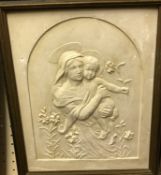 MABEL GALLAHER "Madonna and child", a moulded plaster panel, signed lower right, size including