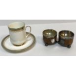 A box containing sundry items to include Paragon "Kensington" part coffee set, a pair of oak and
