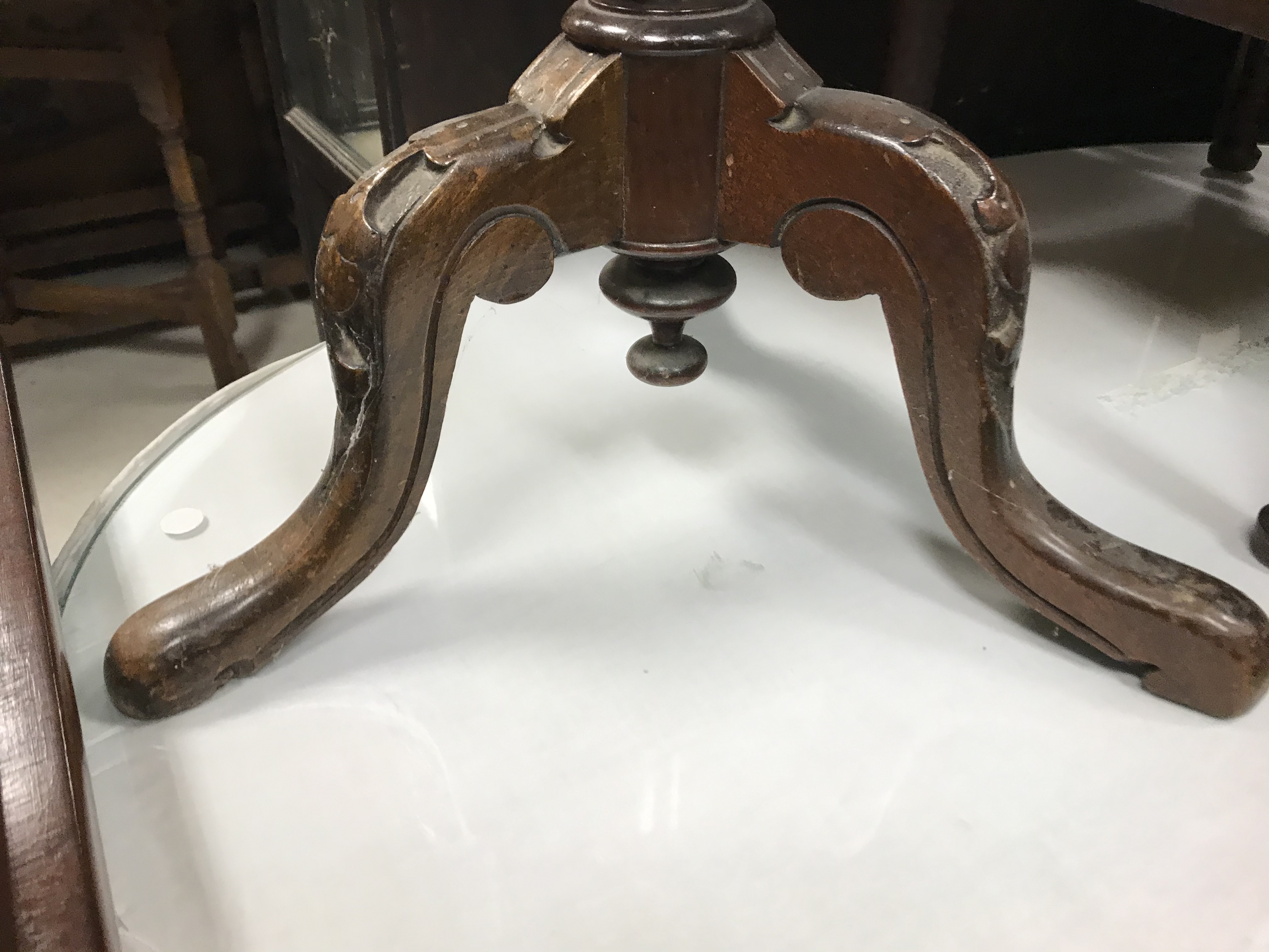 A Victorian walnut and parquetry games top trumpet-shaped work table, the rising top opening to - Image 12 of 28
