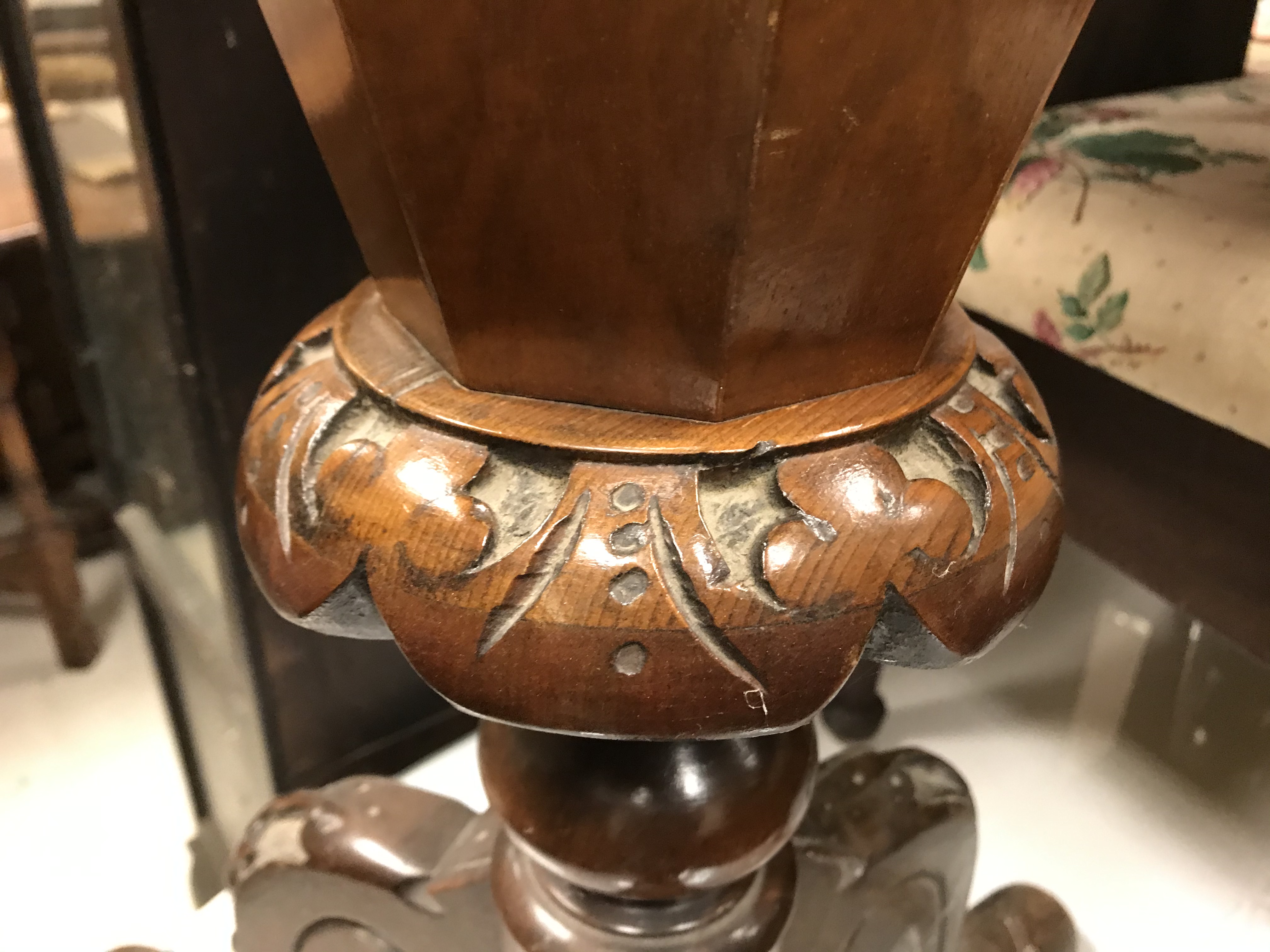 A Victorian walnut and parquetry games top trumpet-shaped work table, the rising top opening to - Image 22 of 28
