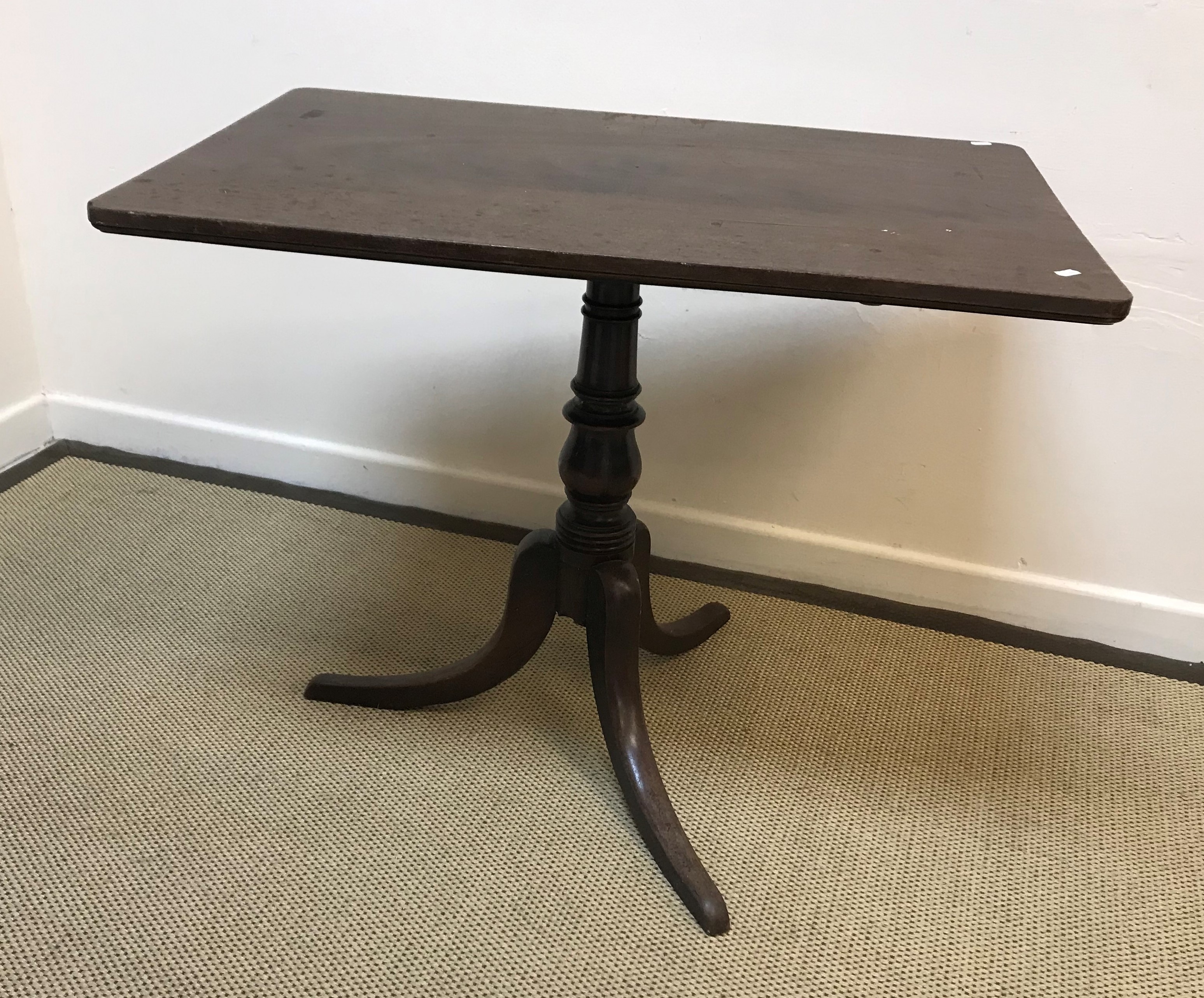 A 19th Century mahogany rectangular snap top tea table on tripod base, a folding coaching table in - Image 2 of 5