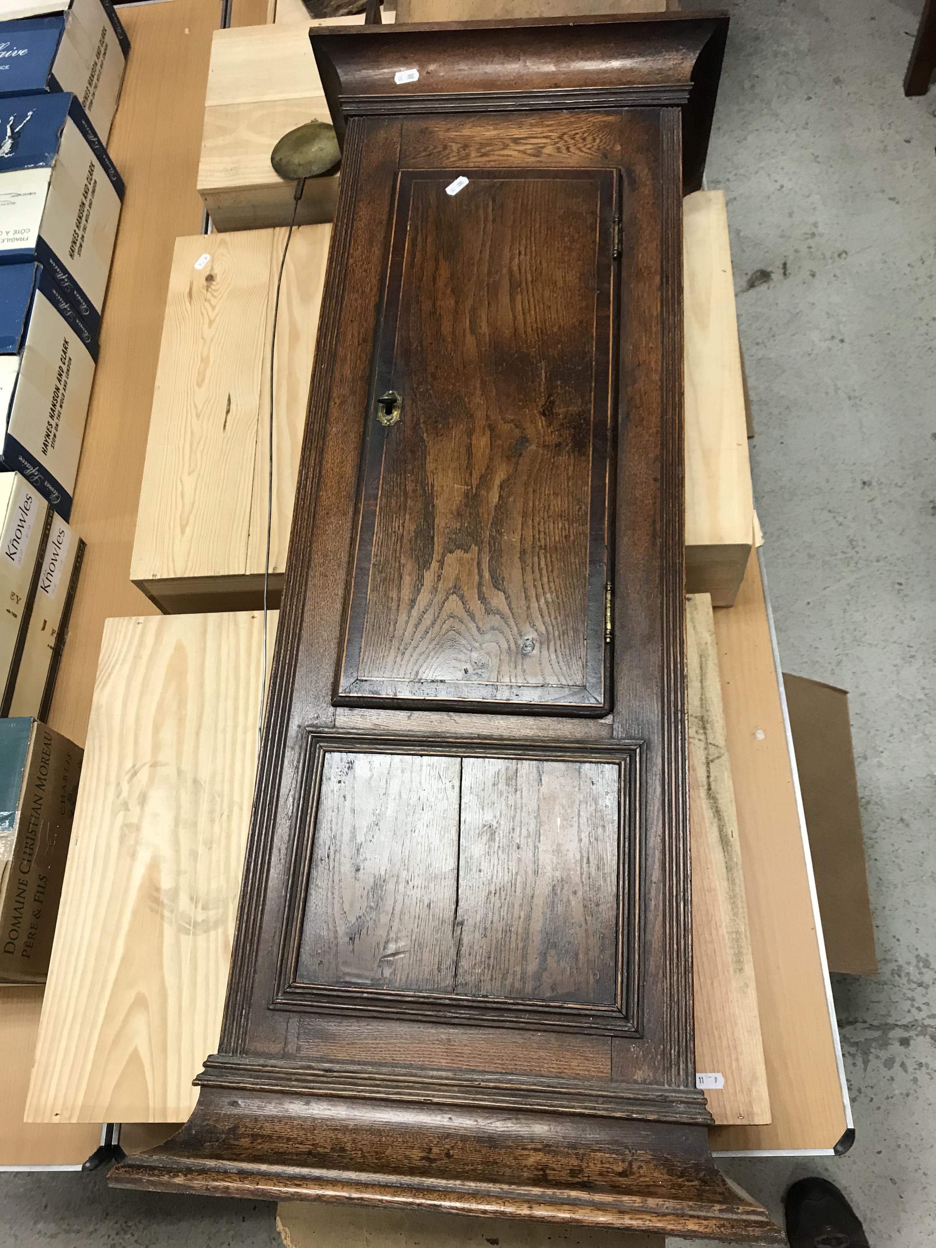 A 19th Century oak and cross banded long case clock, the eight day movement with painted enamelled - Image 2 of 2