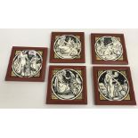 A set of five Minton tiles designed by John Moyr Smith including "Christ walking on the sea”, “