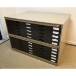 A modern painted plan chest of eight drawers in two sections, 132 cm wide x 94 cm deep x 92 cm high