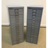 Two modern Bisley fifteen drawer chests, 28 cm wide x 38 cm deep x 85.5 cm high